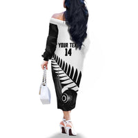 New Zealand Lawn Bowls Custom Family Matching Off The Shoulder Long Sleeve Dress and Hawaiian Shirt Aotearoa Silver Fern LT14 - Polynesian Pride