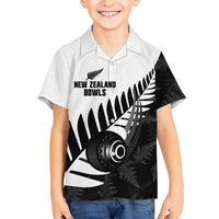 New Zealand Lawn Bowls Custom Family Matching Off The Shoulder Long Sleeve Dress and Hawaiian Shirt Aotearoa Silver Fern LT14 Son's Shirt Black - Polynesian Pride