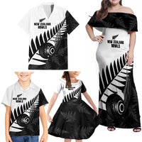 New Zealand Lawn Bowls Custom Family Matching Off Shoulder Maxi Dress and Hawaiian Shirt Aotearoa Silver Fern LT14 - Polynesian Pride
