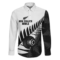 New Zealand Lawn Bowls Custom Family Matching Off Shoulder Maxi Dress and Hawaiian Shirt Aotearoa Silver Fern LT14 Dad's Shirt - Long Sleeve Black - Polynesian Pride