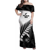 New Zealand Lawn Bowls Custom Family Matching Off Shoulder Maxi Dress and Hawaiian Shirt Aotearoa Silver Fern - Polynesian Pride