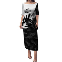 New Zealand Lawn Bowls Custom Family Matching Puletasi and Hawaiian Shirt Aotearoa Silver Fern LT14 Mom's Dress Black - Polynesian Pride