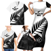 New Zealand Lawn Bowls Custom Family Matching Short Sleeve Bodycon Dress and Hawaiian Shirt Aotearoa Silver Fern LT14 - Polynesian Pride