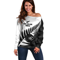 New Zealand Lawn Bowls Custom Off Shoulder Sweater Aotearoa Silver Fern - Polynesian Pride