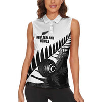 New Zealand Lawn Bowls Custom Women Sleeveless Polo Shirt Aotearoa Silver Fern - Polynesian Pride