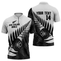 New Zealand Lawn Bowls Custom Zipper Polo Shirt Aotearoa Silver Fern - Polynesian Pride
