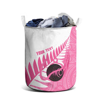 New Zealand Lawn Bowls Breast Cancer Custom Laundry Basket Aotearoa Maori Silver Fern Pink Ribbon LT14 - Polynesian Pride