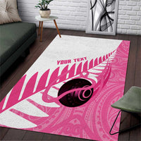 New Zealand Lawn Bowls Breast Cancer Custom Area Rug Aotearoa Maori Silver Fern Pink Ribbon - Polynesian Pride