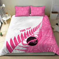 New Zealand Lawn Bowls Breast Cancer Custom Bedding Set Aotearoa Maori Silver Fern Pink Ribbon - Polynesian Pride
