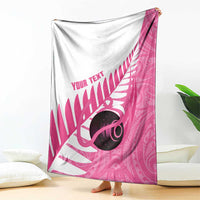 New Zealand Lawn Bowls Breast Cancer Custom Blanket Aotearoa Maori Silver Fern Pink Ribbon - Polynesian Pride