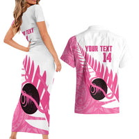New Zealand Lawn Bowls Breast Cancer Custom Couples Matching Short Sleeve Bodycon Dress and Hawaiian Shirt Aotearoa Maori Silver Fern Pink Ribbon LT14 - Polynesian Pride