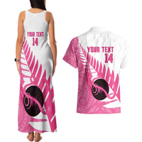 New Zealand Lawn Bowls Breast Cancer Custom Couples Matching Tank Maxi Dress and Hawaiian Shirt Aotearoa Maori Silver Fern Pink Ribbon LT14 - Polynesian Pride