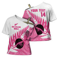 New Zealand Lawn Bowls Breast Cancer Custom Cross Shoulder Shirt Aotearoa Maori Silver Fern Pink Ribbon LT14 - Polynesian Pride