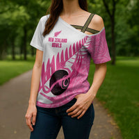 New Zealand Lawn Bowls Breast Cancer Custom Cross Shoulder Shirt Aotearoa Maori Silver Fern Pink Ribbon LT14 - Polynesian Pride