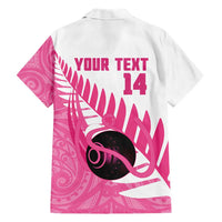 New Zealand Lawn Bowls Breast Cancer Custom Family Matching Off The Shoulder Long Sleeve Dress and Hawaiian Shirt Aotearoa Maori Silver Fern Pink Ribbon LT14 - Polynesian Pride