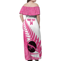 New Zealand Lawn Bowls Breast Cancer Custom Family Matching Off Shoulder Maxi Dress and Hawaiian Shirt Aotearoa Maori Silver Fern Pink Ribbon LT14 - Polynesian Pride