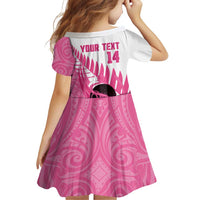 New Zealand Lawn Bowls Breast Cancer Custom Family Matching Off Shoulder Short Dress and Hawaiian Shirt Aotearoa Maori Silver Fern Pink Ribbon LT14 - Polynesian Pride