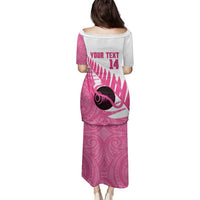 New Zealand Lawn Bowls Breast Cancer Custom Family Matching Puletasi and Hawaiian Shirt Aotearoa Maori Silver Fern Pink Ribbon - Polynesian Pride