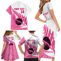 New Zealand Lawn Bowls Breast Cancer Custom Family Matching Short Sleeve Bodycon Dress and Hawaiian Shirt Aotearoa Maori Silver Fern Pink Ribbon LT14 - Polynesian Pride