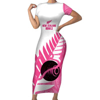 New Zealand Lawn Bowls Breast Cancer Custom Family Matching Short Sleeve Bodycon Dress and Hawaiian Shirt Aotearoa Maori Silver Fern Pink Ribbon LT14 Mom's Dress Pink - Polynesian Pride