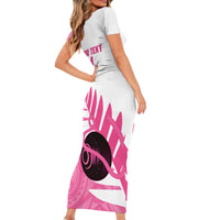 New Zealand Lawn Bowls Breast Cancer Custom Family Matching Short Sleeve Bodycon Dress and Hawaiian Shirt Aotearoa Maori Silver Fern Pink Ribbon LT14 - Polynesian Pride