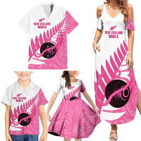 New Zealand Lawn Bowls Breast Cancer Custom Family Matching Summer Maxi Dress and Hawaiian Shirt Aotearoa Maori Silver Fern Pink Ribbon LT14 - Polynesian Pride
