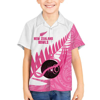 New Zealand Lawn Bowls Breast Cancer Custom Family Matching Summer Maxi Dress and Hawaiian Shirt Aotearoa Maori Silver Fern Pink Ribbon LT14 Son's Shirt Pink - Polynesian Pride