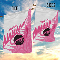 New Zealand Lawn Bowls Breast Cancer Custom Garden Flag Aotearoa Maori Silver Fern Pink Ribbon - Polynesian Pride