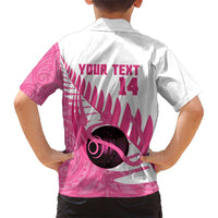 New Zealand Lawn Bowls Breast Cancer Custom Kid Hawaiian Shirt Aotearoa Maori Silver Fern Pink Ribbon - Polynesian Pride