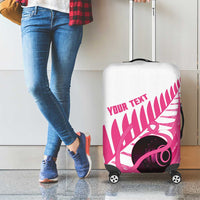 New Zealand Lawn Bowls Breast Cancer Custom Luggage Cover Aotearoa Maori Silver Fern Pink Ribbon - Polynesian Pride