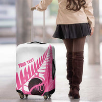 New Zealand Lawn Bowls Breast Cancer Custom Luggage Cover Aotearoa Maori Silver Fern Pink Ribbon - Polynesian Pride