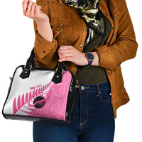 New Zealand Lawn Bowls Breast Cancer Custom Shoulder Handbag Aotearoa Maori Silver Fern Pink Ribbon - Polynesian Pride