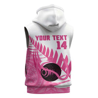 New Zealand Lawn Bowls Breast Cancer Custom Sleeveless Zip Hoodie Aotearoa Maori Silver Fern Pink Ribbon LT14 - Polynesian Pride