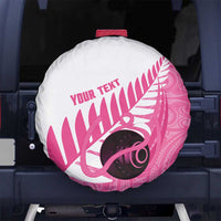 New Zealand Lawn Bowls Breast Cancer Custom Spare Tire Cover Aotearoa Maori Silver Fern Pink Ribbon - Polynesian Pride