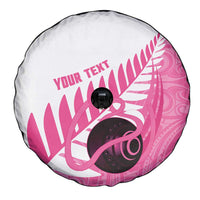 New Zealand Lawn Bowls Breast Cancer Custom Spare Tire Cover Aotearoa Maori Silver Fern Pink Ribbon - Polynesian Pride
