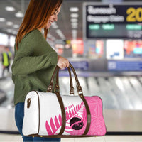New Zealand Lawn Bowls Breast Cancer Custom Travel Bag Aotearoa Maori Silver Fern Pink Ribbon - Polynesian Pride