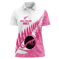 New Zealand Lawn Bowls Breast Cancer Custom Women Polo Shirt Aotearoa Maori Silver Fern Pink Ribbon LT14 Female Pink - Polynesian Pride