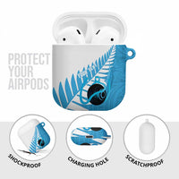New Zealand Lawn Bowls Prostate Cancer Custom AirPods Case Aotearoa Maori Silver Fern Blue Ribbon - Polynesian Pride