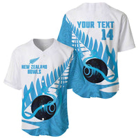 New Zealand Lawn Bowls Prostate Cancer Custom Baseball Jersey Aotearoa Maori Silver Fern Blue Ribbon - Polynesian Pride