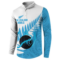 New Zealand Lawn Bowls Prostate Cancer Custom Button Sweatshirt Aotearoa Maori Silver Fern Blue Ribbon - Polynesian Pride