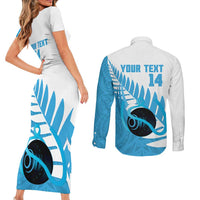 New Zealand Lawn Bowls Prostate Cancer Custom Couples Matching Short Sleeve Bodycon Dress and Long Sleeve Button Shirt Aotearoa Maori Silver Fern Blue Ribbon LT14 - Polynesian Pride