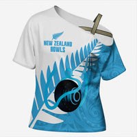 New Zealand Lawn Bowls Prostate Cancer Custom Cross Shoulder Shirt Aotearoa Maori Silver Fern Blue Ribbon LT14 Female Blue - Polynesian Pride