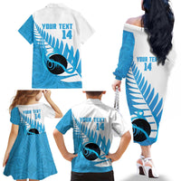 New Zealand Lawn Bowls Prostate Cancer Custom Family Matching Off The Shoulder Long Sleeve Dress and Hawaiian Shirt Aotearoa Maori Silver Fern Blue Ribbon LT14 - Polynesian Pride