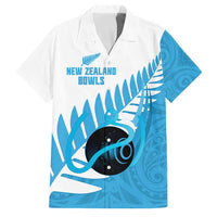 New Zealand Lawn Bowls Prostate Cancer Custom Family Matching Off The Shoulder Long Sleeve Dress and Hawaiian Shirt Aotearoa Maori Silver Fern Blue Ribbon LT14 Dad's Shirt - Short Sleeve Blue - Polynesian Pride