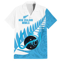 New Zealand Lawn Bowls Prostate Cancer Custom Family Matching Off Shoulder Short Dress and Hawaiian Shirt Aotearoa Maori Silver Fern Blue Ribbon LT14 Dad's Shirt - Short Sleeve Blue - Polynesian Pride