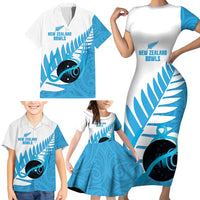 New Zealand Lawn Bowls Prostate Cancer Custom Family Matching Short Sleeve Bodycon Dress and Hawaiian Shirt Aotearoa Maori Silver Fern Blue Ribbon LT14 - Polynesian Pride