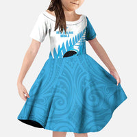 New Zealand Lawn Bowls Prostate Cancer Custom Family Matching Summer Maxi Dress and Hawaiian Shirt Aotearoa Maori Silver Fern Blue Ribbon LT14 Daughter's Dress Blue - Polynesian Pride