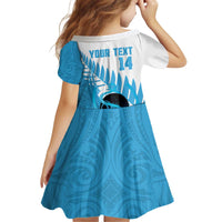 New Zealand Lawn Bowls Prostate Cancer Custom Kid Short Sleeve Dress Aotearoa Maori Silver Fern Blue Ribbon - Polynesian Pride