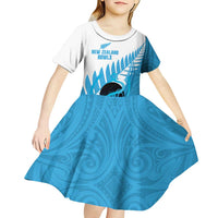 New Zealand Lawn Bowls Prostate Cancer Custom Kid Short Sleeve Dress Aotearoa Maori Silver Fern Blue Ribbon LT14 - Polynesian Pride