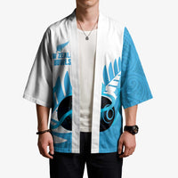 New Zealand Lawn Bowls Prostate Cancer Custom Kimono Aotearoa Maori Silver Fern Blue Ribbon - Polynesian Pride